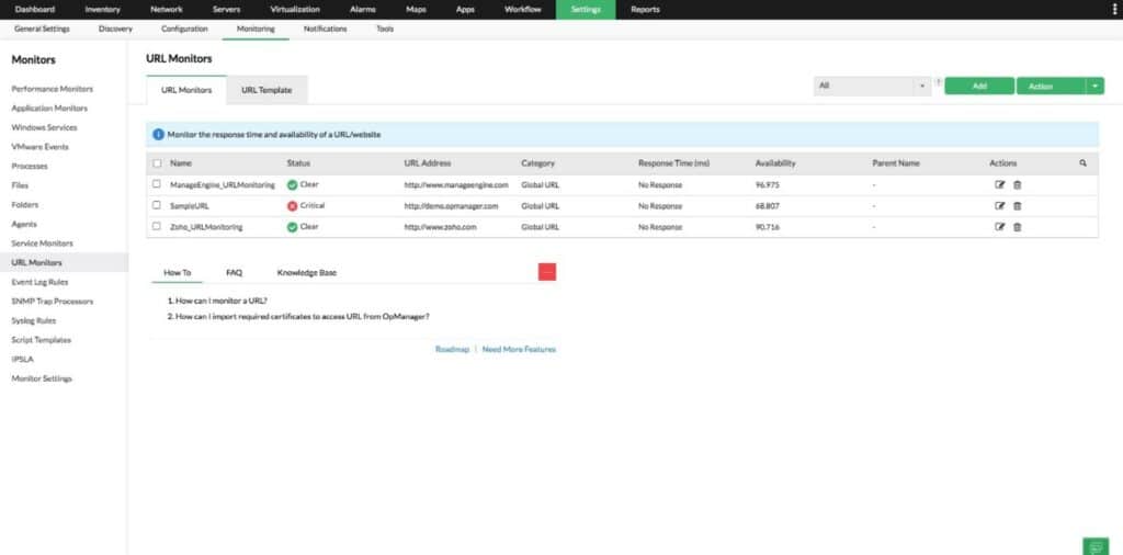 ManageEngine OpManager URL Monitoring