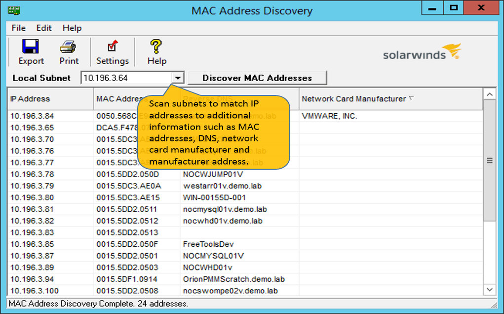SolarWinds MAC Address Scanner